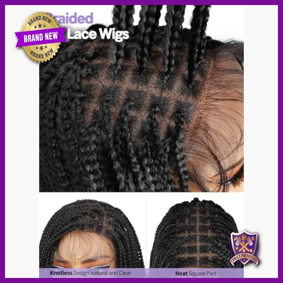32 Inch Synthetic Knotless Box Braid Wig with Baby Hair Full Lace main image 5